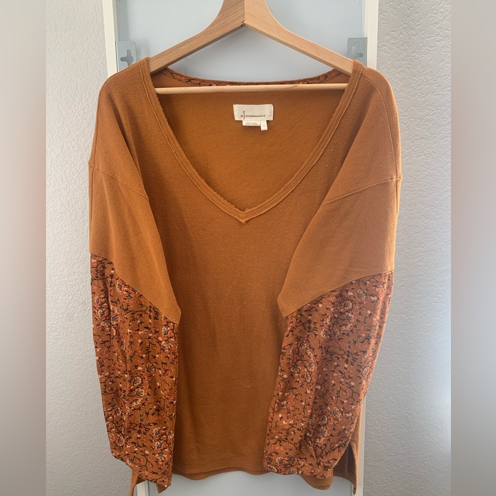 Anthropologie Small Yellow/Floral Long Sleeve Thermal Shirt